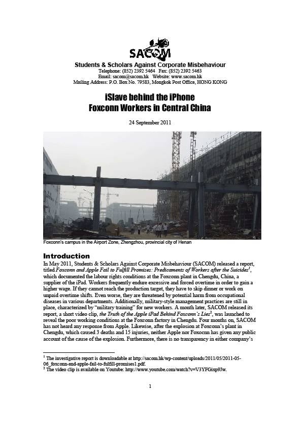 publication cover - iSlave behind the iPhone Foxconn Workers in Central China