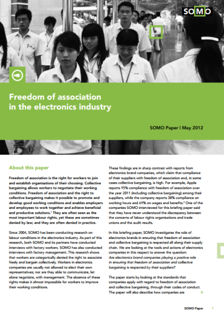 publication cover - Freedom of association in the electronics industry