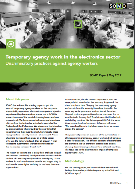 publication cover - Temporary agency work in the electronics sector